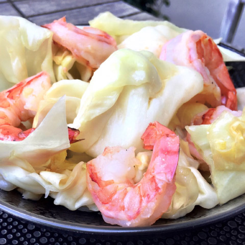 Chou Blanc et Crevettes Sautés au Wok
